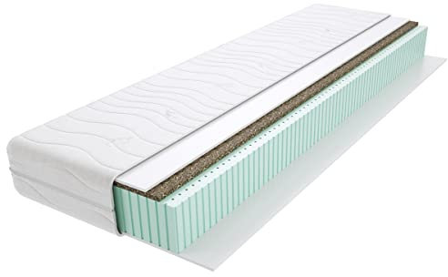 Godre Bruno Latexmatratze mit 7 Zonen Doppelseitig Härtegrad H3 und H4 Mittelhart und Hart Hypoallergen mit Seegras und Steppbezug 18 cm Hoch 180x200 cm