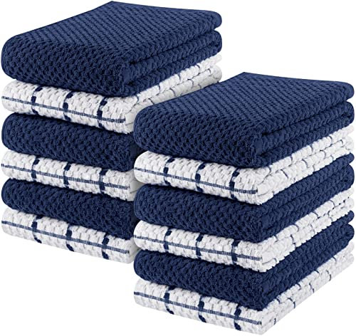 Utopia Towels Toallas de Cocina, 38 x 64 cm, 100% algodón Hilado en Anillo, Toallas de Plato súper Suaves y absorbentes, Toallas de té y Toallas de Barra, (Paquete de 12) (Marina y Blanco)
