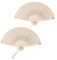 2 Pack Sandalwood Decorative Fan - Vintage Folding Handheld Fan for Wedding & Special Occasions. Wooden and Hollow, Comes With Tassels