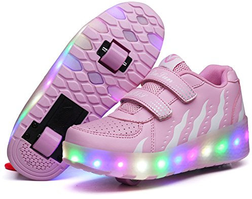 Aizeroth USB Aufladen 7 Farbwechsel LED Blinkend Schuhe Mit Doppelt Rollen Automatisch Räder Rochen Skateboardschuhe Outdoor Fitnessschuhe Gymnastik Laufschuhe Sneakers für Jungen Mädchen Geschenk