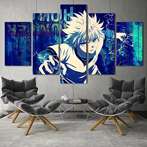Wondbeau Leinwanddrucke Modulare Wandkunst Wandaufkleber 5 Teiliges Wandbild Druck auf Leinwand Malerei Moderne Abstrakte Poster Mit Rahmen XL/200cm×100cm Anime Hunter X Hunter Bild