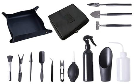 Alnicov Kit de herramientas para plantas suculentas de 14 piezas con bolsa de almacenamiento para el cuidado de plantas de jardín de hadas en miniatura para interiores y exteriores