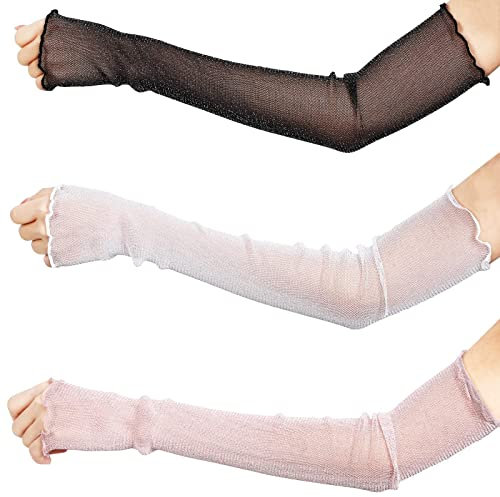 3Paia Manicotto Braccio UV Protezione, Manicotti di Ghiaccio Raffreddamento, Guanti in Pizzo Ultrasottili,Sport Ciclismo Pallavolo All'aperto Guidare Protettivi Coprire Il Tatuaggio,Nero/Bianco/Viola