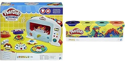 Play-Doh Hasbro Magischer Ofen Knete, für fantasievolles und kreatives Spielen. Für Kinder ab 3 Jahren & E4867ES0 4er Pack WILD, Knete für fantasievolles und kreatives Spielen