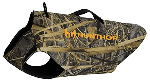 Hunthor Hund Jagdweste, 5mm Neopren Hundeweste Jagd, Verstellbare Hundejagdweste Wasservögel für Entenjagd (Camo, XL)