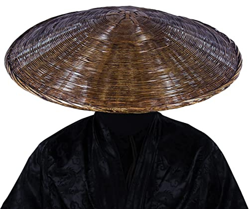 Xihexi Samurai Schwertkämpfer Cosplay Bambushut – japanischer asiatischer Hut, Durchmesser 53,3 cm, Tiefe 10,2 cm, Braun, Large