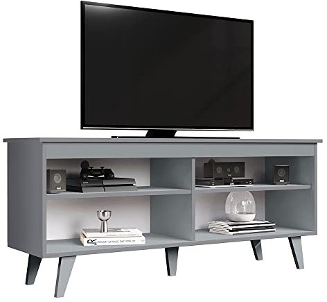 Madesa Mueble de TV Moderno, Mesa de Salón con 4 Estantes de Gran Almacenaje para Televisores de hasta 55 Pulgadas, 136 x 38 x 58 cm, Madera - Gris