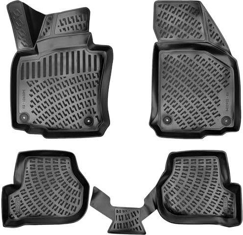 Rizline Passgenau 3D Fussmatten Auto Kompatibel mit Skoda Octavia 2 Gen 2004-2013 Auto Zubehör 1. und 2. Reihe Gummimatten Autos TPE Allwetter Geruchlos rutschfest Vorne und Hinten Schwartz