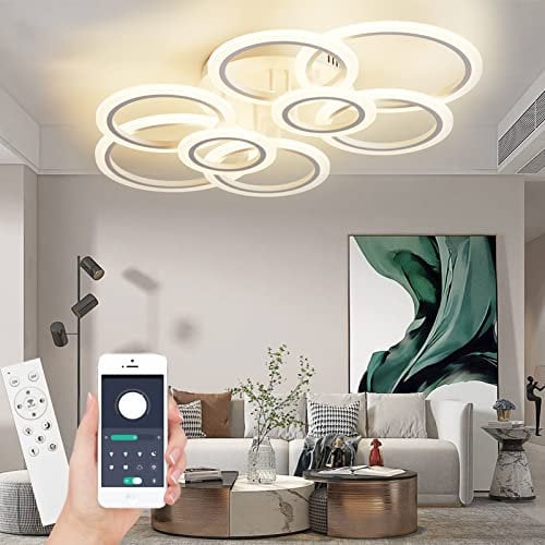 Narwhal Dimmbar LED Deckenleuchte 8-Ringe Modern Wohnzimmer Lampe mit Fernbedienung, Memory, Timer, Funktion und Nachtlicht, Deckenlampe für Schlafzimmer Esszimmer Flur Büro und Balkon