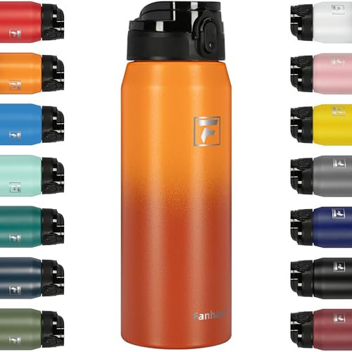 Fanhaw 750 ml Insulated Stainless Steel Water Bottle with 1 Lid (Chug Lid) - For Kids, Women, Men | Leak & Sweat Proof with Anti-Dust Lid (Yellow Orange)