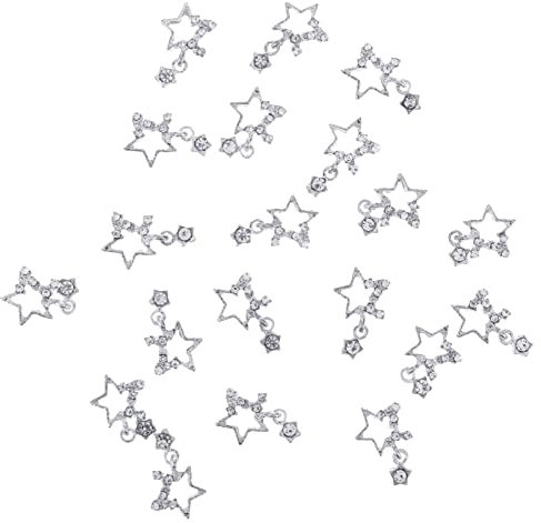 Giantree 20Pcs Stern-Nagelanhänger Strasssteine 3D Nägel Kunst Metall Nagel Charms funkelnde Kristalle Diamanten Nagel Edelsteine für DIY Maniküre Dekoration Handwerk Nagel Zubehör für Frauen (Silber)