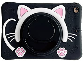 CrazyLemon Coque pour iPad Air 2 / iPad Pro 2016 9,7 Pouces Antichoc Motif Dessin Animé Enfant Adolescent Garçon Fille Housse Protection avec Béquille 360° - Chats Noirs