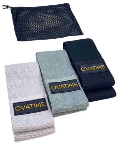 OVATIME Fitnessbänder aus Stoff 3er-Set - 37cm x 8cm - schwarz, grau, Silber