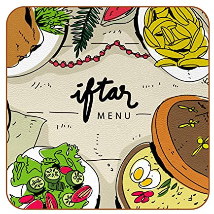 Iftar Ramadhan - Posavasos de piel con diseño tradicional de Tajine para menú, 6 posavasos de piel, protección contra derrames para mesa y escritorio