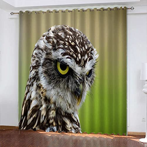 Fenster Vorhang Schlaufen-Vorhang 2 Stück x 140 B x 175cm H Tier & Graue Eule Dekorative Gardine Schlaufenschal Fenster-Schal