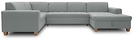 DOMO. collection Wohnlandschaft Sugar, Sofa Schlaffunktion, Couch, Polstergarnitur, Moderne U-Form, 162 x 333 x 199 cm, Mint-grün