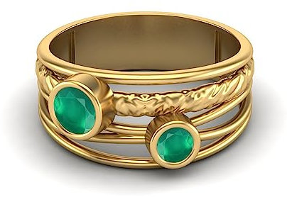 0,35 Ctw-Runde Grüner Onyx Ring mit geteiltem Schaft Gehämmert Handgefertigt Geteiltes Band 925er Sterling Silber Doppelsteinring Gold Vermeil, 55
