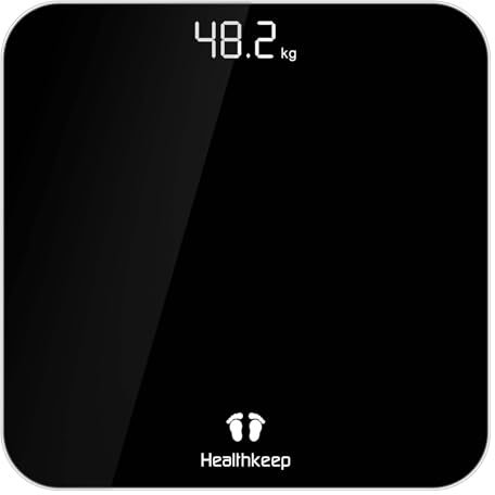 Healthkeep Báscula de Baño Digital,Balanza Peso Corporal de Alta Medición Precisa,Máximo 180kg, con Tecnología Step-On, Negro