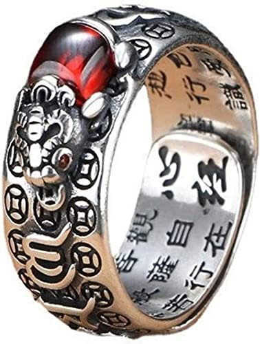 OqcEha Silber Feng Shui-Ring, Herren-Ring, Feng Shui Pixiu Mantra Ring 99 Silber Buddhistisches Glücksamulett Mantra Doppelter Schutz Reichtum Liebe Gesundheit Ring Geschenk for Männer Frauen