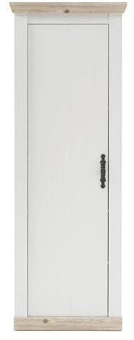 Garderobenschrank in Pinie weiß und Oslo Pinie Landhaus Garderobe großer Schuhschrank Hochschrank Flurgarderobe Garderobenmöbel 73 x 201 cm Rovola (Schrank 1)