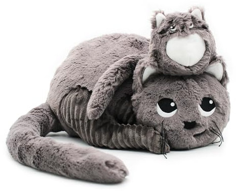 LES DÉGLINGOS - PTIPOTOS – Miaou Le Chat Maman bébé – Peluche Toute Douce – idéal Cadeau Naissance - Gris – 33cm