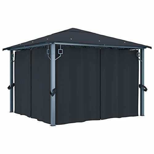 ARKEM Pavillon mit Vorhängen 300×300 cm Anthrazit Aluminium Wasserdicht Pavillon Metall Lagerzelt Pavillon Wasserdicht Stabil
