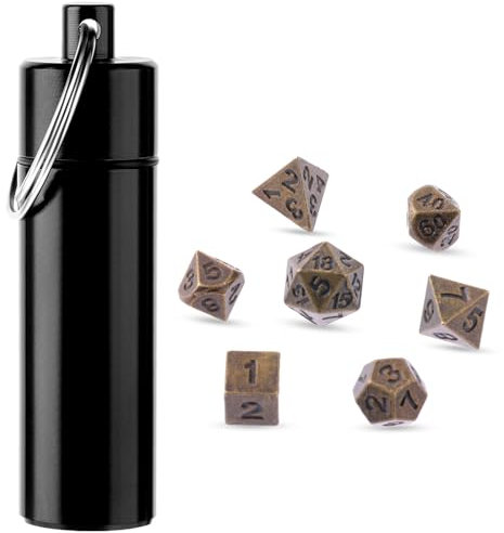 7-Teiliges Mini-Würfel Set,DND Würfel Set,Tragbare Rollenspielwürfel,Mikro Würfel Mit Schlüsselanhänger,Perfektes Zubehör für DND-Spieler,Ttrpg-Spieler Oder Dungeon-Meister-Bronze