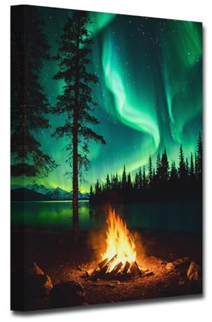 LZIMU Aurora Borealis Leinwand Wandbilder Nordlichter Badezimmer Dekor Wald Berge Kunstdrucke Naturlandschaft Wandbild für Heimdekoration (A, 30.00 x 45.00 cms)