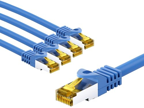goobay 66067 CAT7 Netzwerkkabel im 5er Set/Patchkabel geschirmt S/FTP/CU Ethernet Kabel, PiMF, LSZH/Cat 7 Kabel mit 10Gbits / Blau / 5x 5m