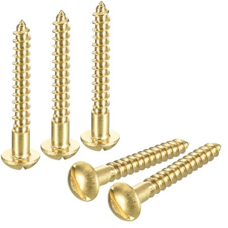 sourcing map Tornillos para madera M4 x 35 mm, cabeza redonda ranurada, latón, tornillo autorroscante para carpintería, 20 unidades