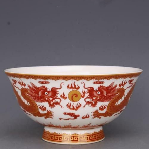YIMUBDBM Chinesische Reisschale im antiken Palast-Stil, Porzellan, Brei-Schüssel, Suppenschüssel, chinesische Familie, Rose, Porzellan, Drachen-Spielkugel-Muster, Schüssel, 12 x 6 cm