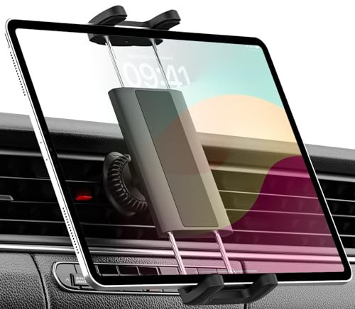 Dosvsi Air Vent Car Tablet Mount, [Upgrade Clip Never Fall] 360°Adjustable Car Vent Tablet Holder, Hands Free Truck A/C Hook Cradle for iPad Pro Air Mini, Galaxy Tab/Z Fold, iPhone, 4-11 Devices