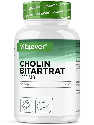 Capsule Di Colina Pura - 240 Capsule Con 750 mg Di Colina Bitartrato - Scorta Di 4 Mesi - Metabolismo Epatica, Omocisteina E Grassi - Colina Attiva - Naturale - Alto Dosaggio - Vegano