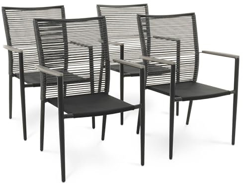 di volio Gartenstuhl Asti - aus robusten Materialien wie Polyrattan, Aluminium und Textilene gefertigt, stapelbar & witterungsbeständig (Grau, 4)