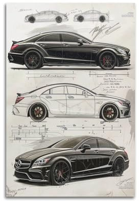 YRNQ CLS 63 Luxus-Sportwagen-Design-Kunstwerk-Poster, schwarzes Straßenrennauto, dekoratives Gemälde, Leinwand, Wandkunstwerke, Bild, 60 x 90 cm
