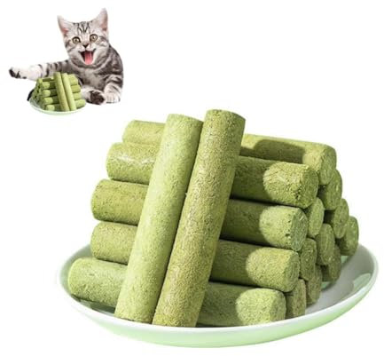 100 Pcs Cat Grass Teething Stick,Cat Teeth Cleaning Cat Grass Stick, Cat Grass Teeth Cleaner, Catnip Toys Sticks,Dry Freeze Cat Grass Teething Sticks for Indoor Cats