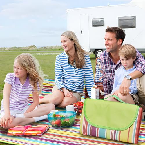 TFSZE Picknickdecke,150 x 200cm Faltbare Picknickdecke Wasserdicht,Tragbare Extra Große Stranddecke,Campingdecke Sanddichte Isoliert mit Tragegriff,Picknick/Camping/Beach/Park(Regenbogen Streifen)