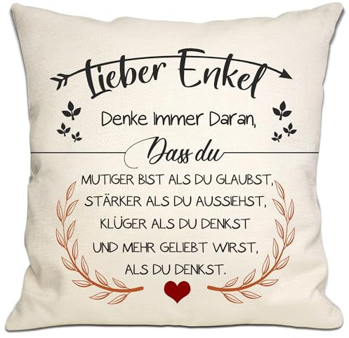 Bommex Du mutiger bist als du glaubst Kissenbezüge für Enkel von Oma Opa inspirierendes Geschenk für lieben Geburtstag Abschlussfeier (Enkel-1)