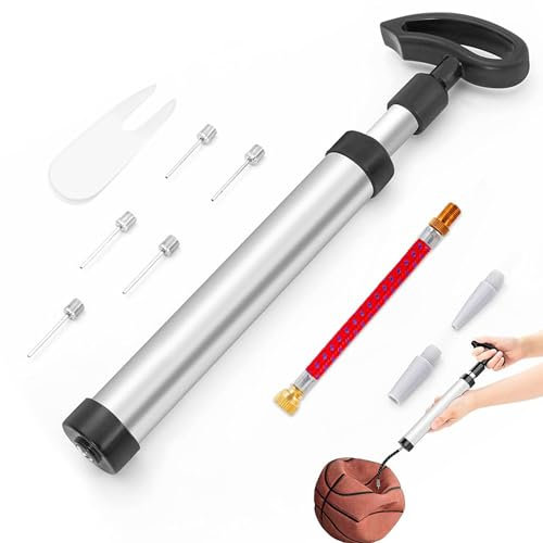 K-MART Ball Pump with Needle, Nozzle and Extension Hose for Football, Basketball Pump, Rugby Balls - Durable Aluminium-alloy Tube, Ergonomic Design, Fast Air Inflator