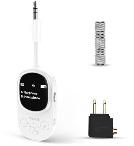 Giecy Adaptateur Bluetooth Jack 2 en 1 Émetteur-Récepteur avec Prise 3,5 mm,Double Connexion,aptX Low Latency,Adaptateur Audio sans Fil pour Avion/TV/MP3/Casques (Blanc)