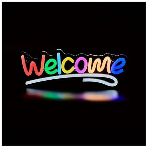 RONGCH Néon Enseignes lumineuses Decor Bienvenue Néons Lettre LED Panneau Dimmable Cool Mur Lumière Décorative Pour Entreprise Vitrine Salle Fête D'anniversaire