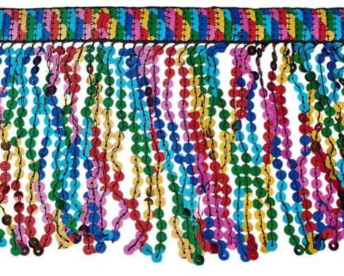 FINGERINSPIRE 9.14 m Pailletten Fransenbesatz 24cm Breit Bunte Pailletten Quaste Nähbesatz Für Lateinamerikanische Kleider Verzierung Kostüme Kleidungsstücke Vorhänge
