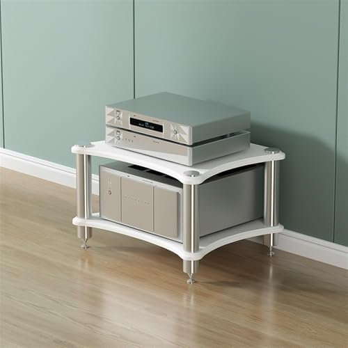 Audio Rack HiFi Regal Audio-Rack, Edelstahl-Medienständer – 4-lagiger Stereo-Komponentenschrank for DVD-Player, Spielekonsole, TV-Box, WLAN-Router, Verstärkerständer(White,H-40cm/15.7in)