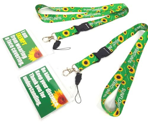 2 x Sonnenblumen-Umhängeband, Handy-Schlüsselband für den Hals, Sonnenblumen-Ausweishalter für Schlüsselanhänger, Ausweishalter, Handys, Taschen, Zubehör, Abzeichen, Schlüsselbänder