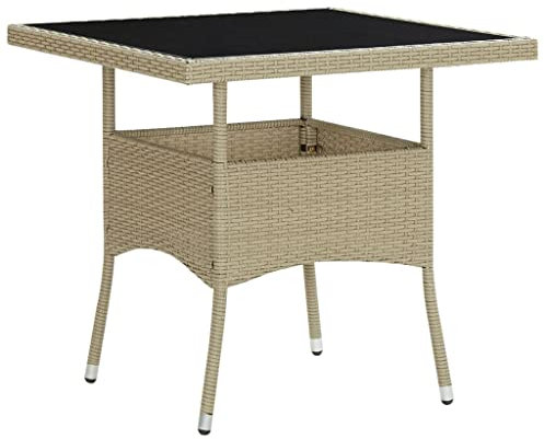 Myheimly Garten Esstisch für 4 Personen Gartentisch Terrassentisch Balkontisch Gartenmöbel Tisch Rattantisch Outdoor Braun Poly Rattan Beige