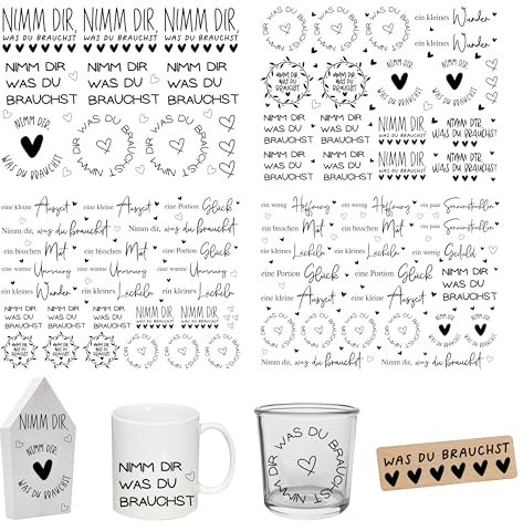 FloraVigo Rub On Sticker ca.A5 19x14cm-Spruch Deko zum Geburtstag, Keraflott, Hochzeit, Zuhause, Wischfolie für Möbel, Glas, Holz, Fotoalbum, DIY Deko, Aufkleberästhetik(4PCS) (NIMM DIR)