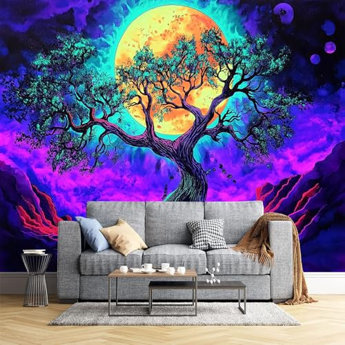 JEDTAKCT Carta Da Parati Effetto 3D Montagne Psichedeliche 260X175Cm Piante Fantasy Fotomurale Seta Per Casa Ufficio Camera Da Letto Gabinetto Soggiorno Astratto