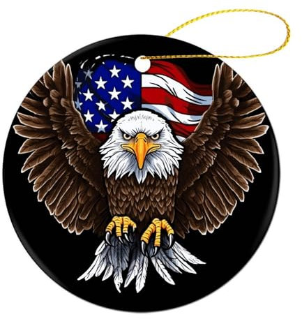 USA-Flagge, patriotischer Adler, Weihnachtsdekoration für Weihnachtsbaum, hängende Ornamente für Feiertage, Weihnachtsbaumschmuck, personalisierte Dekoration, runder Anhänger für Heimdekoration
