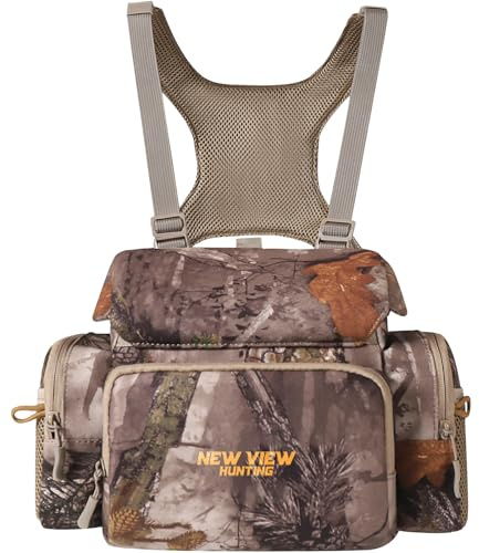 NewView Binocular Harness Chest Pack mit Entfernungsmesser-Tasche, Regenschutz und verstellbarem Bino-Gurt - ideal für Vogelbeobachtung, Jagd und Wandern - Quiet-L
