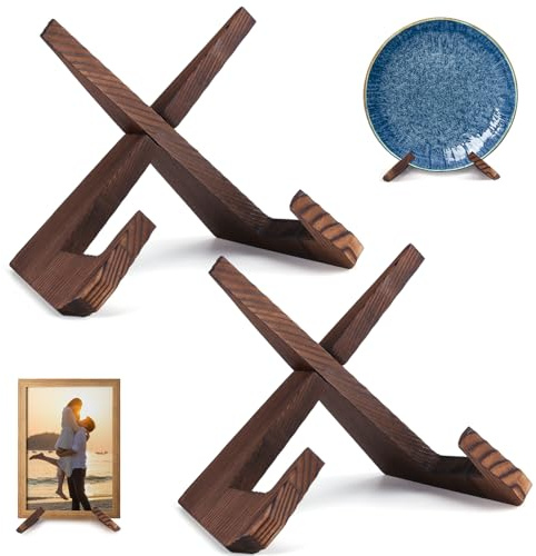 XKDOUS 2 Pack Plate Stand for Display Wood Picture Frame Cookbook Holders